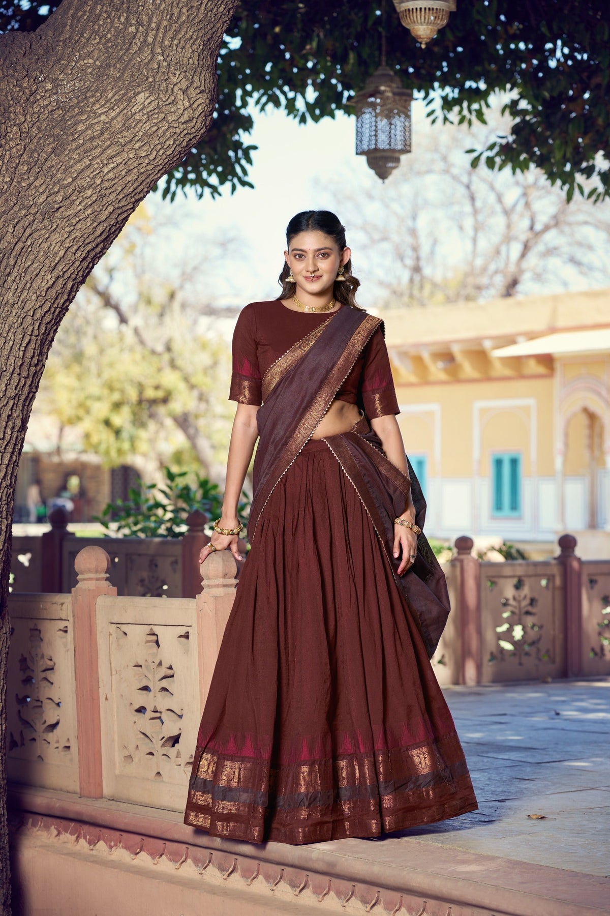 Maroon South Indian Zari Lehenga Set ClothsVilla