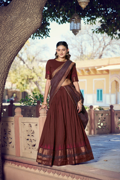 Maroon South Indian Zari Lehenga Set ClothsVilla Main image