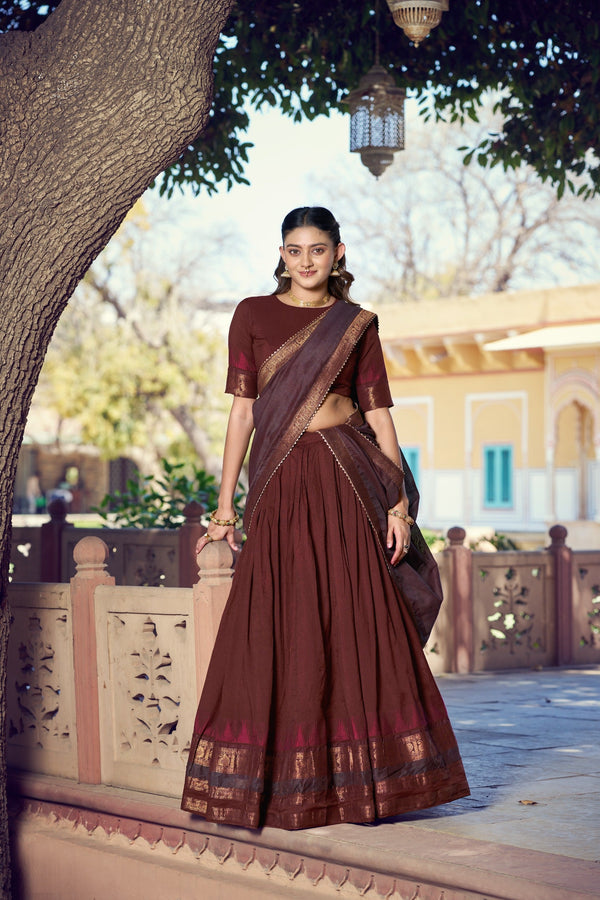 Maroon South Indian Zari Lehenga Set ClothsVilla