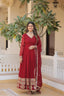 Maroon Sparkling Faux Blooming Gown with Embroidered Sequins & Designer Lace Dupatta ClothsVilla