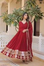 Load image into Gallery viewer, Maroon Sparkling Faux Blooming Gown with Embroidered Sequins &amp; Designer Lace Dupatta ClothsVilla