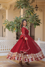 Load image into Gallery viewer, Maroon Sparkling Faux Blooming Gown with Embroidered Sequins &amp; Designer Lace Dupatta ClothsVilla