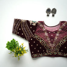 Load image into Gallery viewer, Maroon Taffeta Silk Blouse with Golden Embroidery and Sequin Touch ClothsVilla