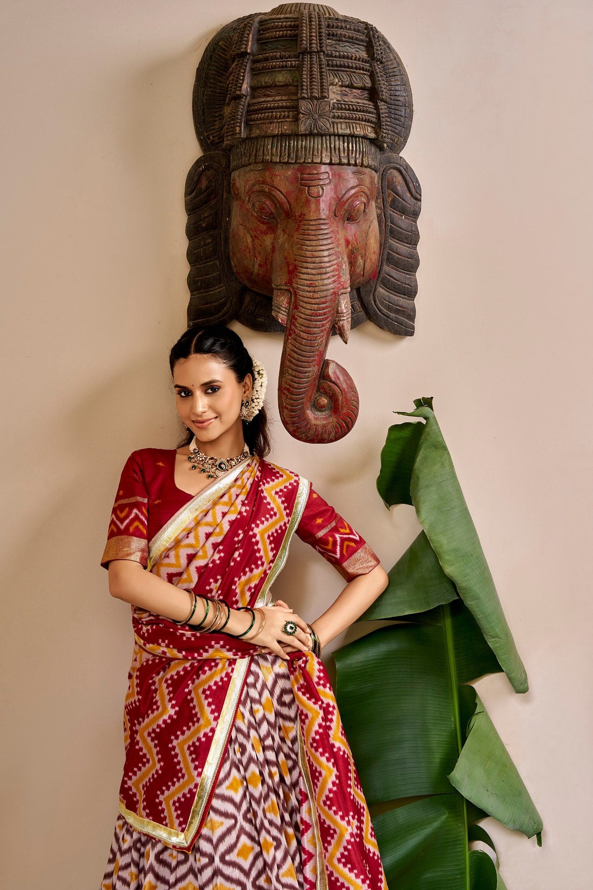 Maroon Tasar Silk Print Lehenga ClothsVilla