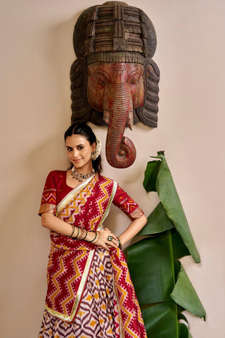 Maroon Tasar Silk Print Lehenga ClothsVilla