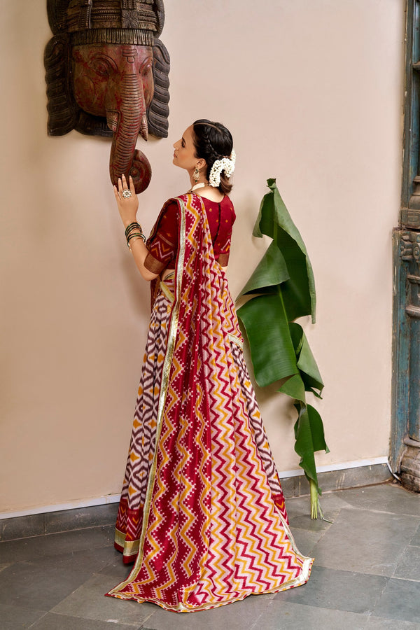 Maroon Tasar Silk Print Lehenga ClothsVilla