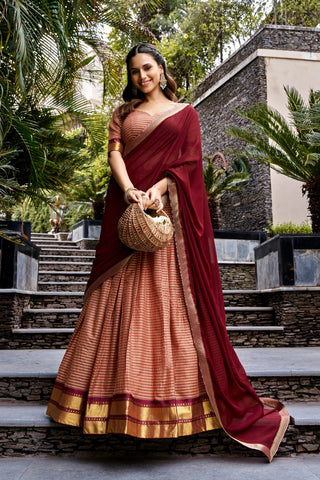 Maroon Traditional Kanchi Cotton Lehenga ClothsVilla
