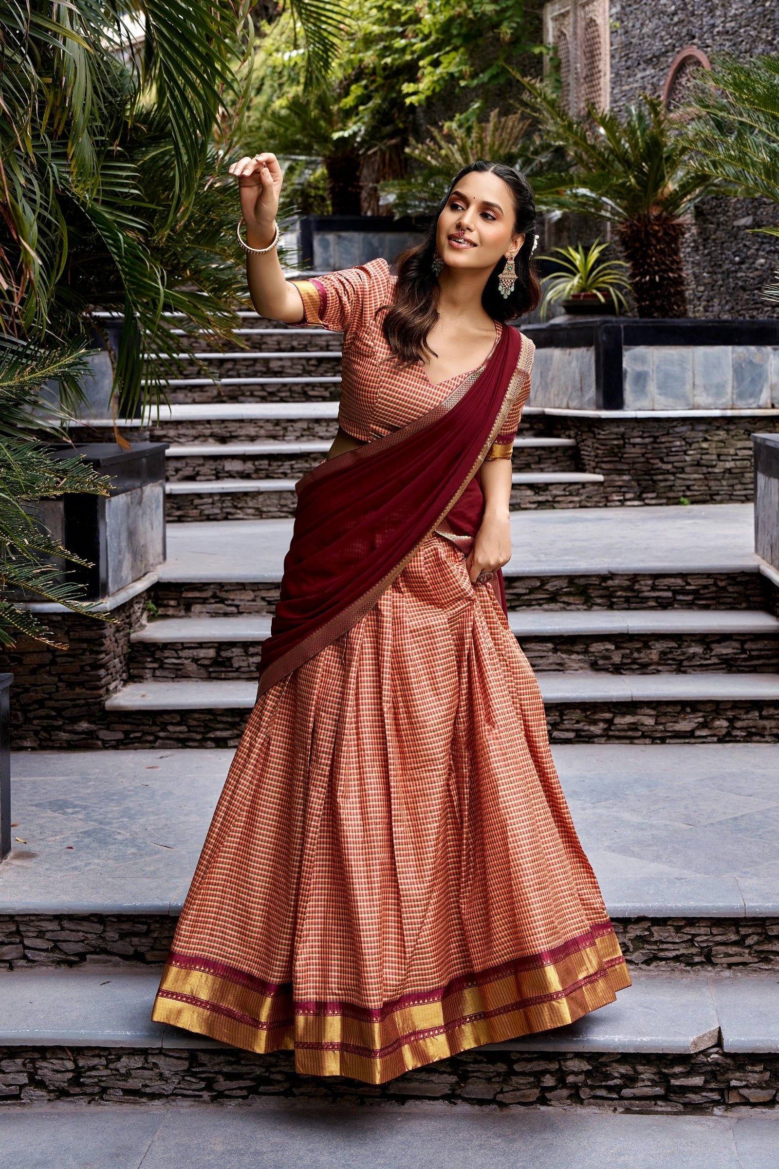 Maroon Traditional Kanchi Cotton Lehenga ClothsVilla