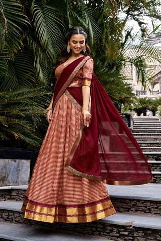 Maroon Traditional Kanchi Cotton Lehenga ClothsVilla