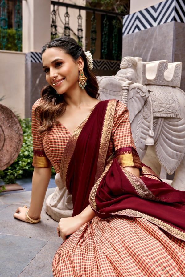 Maroon Traditional Kanchi Cotton Lehenga ClothsVilla