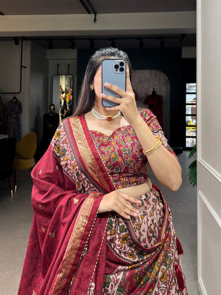 Maroon Tussar Silk Lehenga Choli with Foil Print ClothsVilla