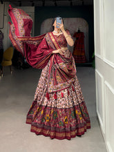 Load image into Gallery viewer, Maroon Tussar Silk Lehenga Choli with Foil Print ClothsVilla