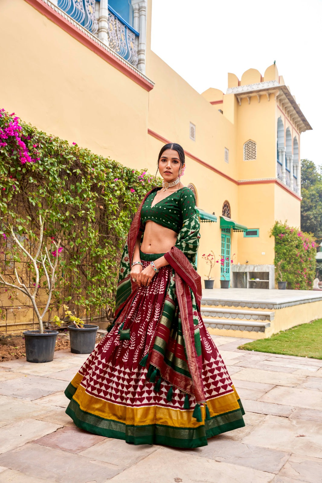 Maroon Tussar Silk Lehenga Choli with Printed Foil Work ClothsVilla