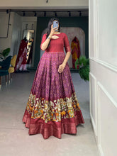 Load image into Gallery viewer, Maroon Tussar Silk Printed Gown with Woven Border ClothsVilla