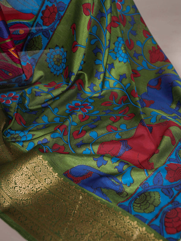 Maroon Tussar Silk Printed Saree with Zari Weaving Work & Viscose Border Blouse ClothsVilla