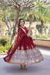 Load image into Gallery viewer, Elegant Maroon V-Neck Faux Blooming Gown with Sequined Embroidery and Dupatta ClothsVilla