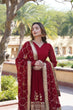 Load image into Gallery viewer, Elegant Maroon V-Neck Faux Blooming Gown with Sequined Embroidery and Dupatta ClothsVilla