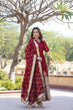Load image into Gallery viewer, Elegant Maroon V-Neck Faux Blooming Gown with Sequined Embroidery and Dupatta ClothsVilla