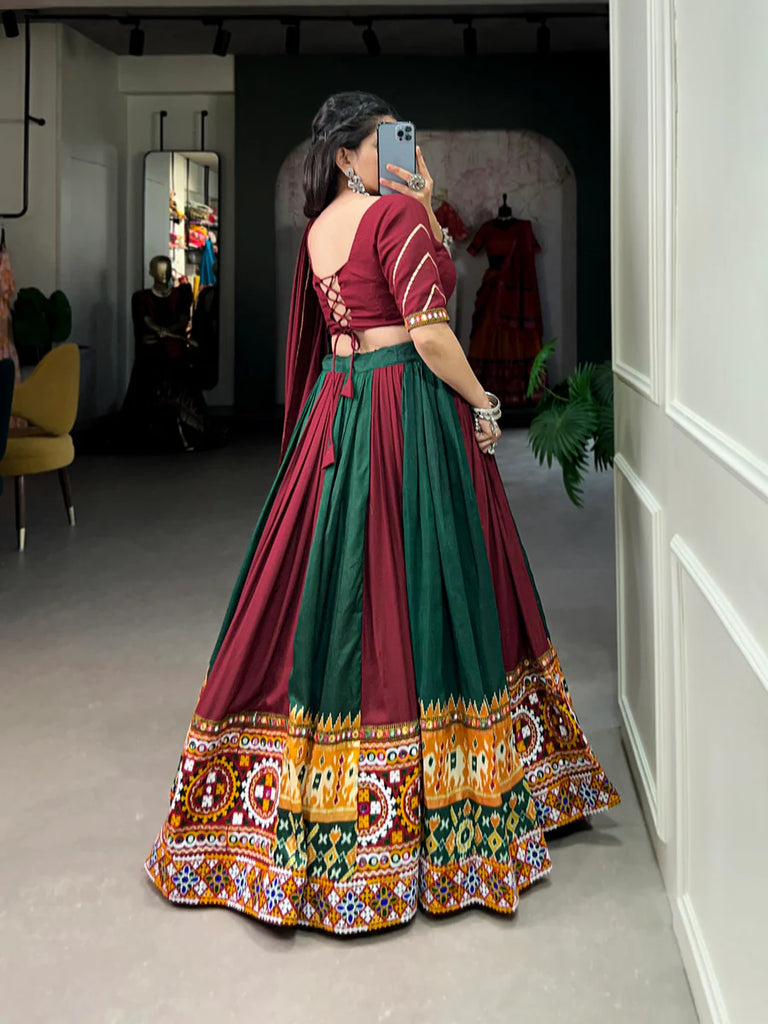 Maroon Vibrant Printed Silk Lehenga with Gamthi & Mirror Work ClothsVilla