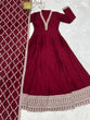 Load image into Gallery viewer, Maroon Vichitra Silk Kali Anarkali Set Clothsvilla