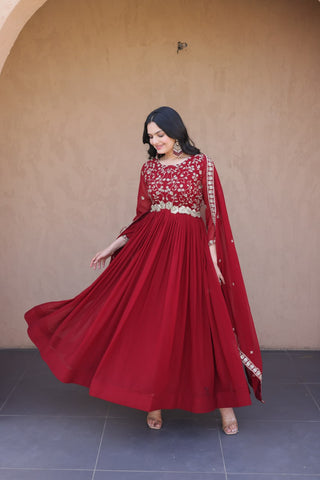Maroon Wedding Wear Embroidered Gown ClothsVilla