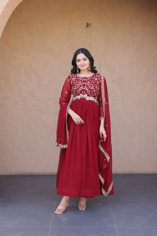 Maroon Wedding Wear Embroidered Gown ClothsVilla