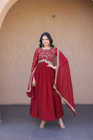 Maroon Wedding Wear Embroidered Gown ClothsVilla