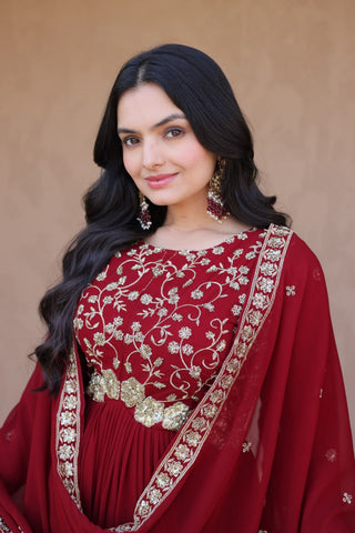 Maroon Wedding Wear Embroidered Gown ClothsVilla