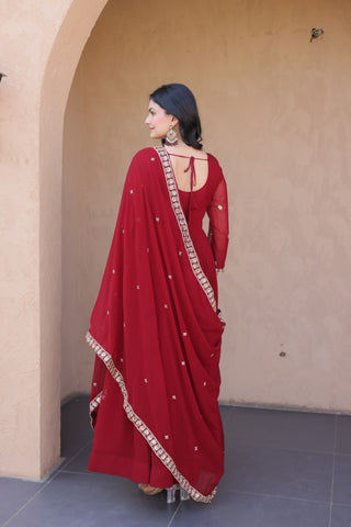 Maroon Wedding Wear Embroidered Gown ClothsVilla