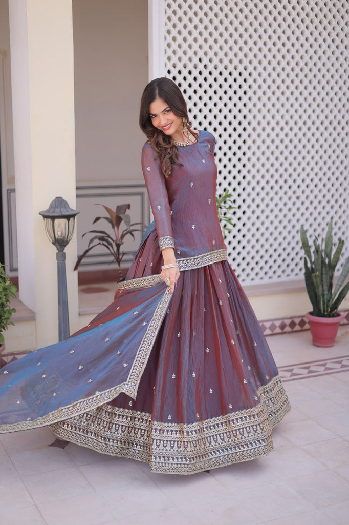 Mauve Chiffon Embroidered Top Lehenga Set Clothsvilla