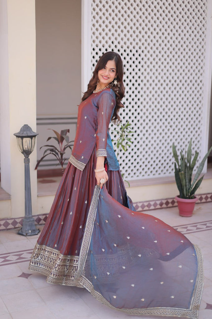 Mauve Chiffon Embroidered Top Lehenga Set Clothsvilla