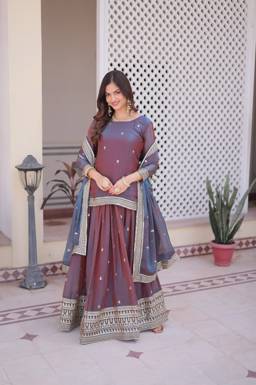 Mauve Chiffon Embroidered Top Lehenga Set Clothsvilla
