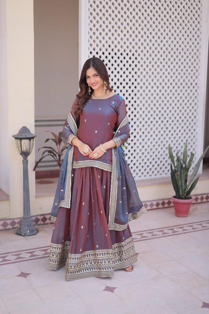 Mauve Chiffon Embroidered Top Lehenga Set Clothsvilla