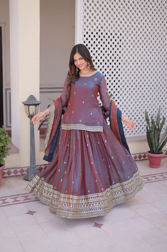 Mauve Chiffon Embroidered Top Lehenga Set Clothsvilla