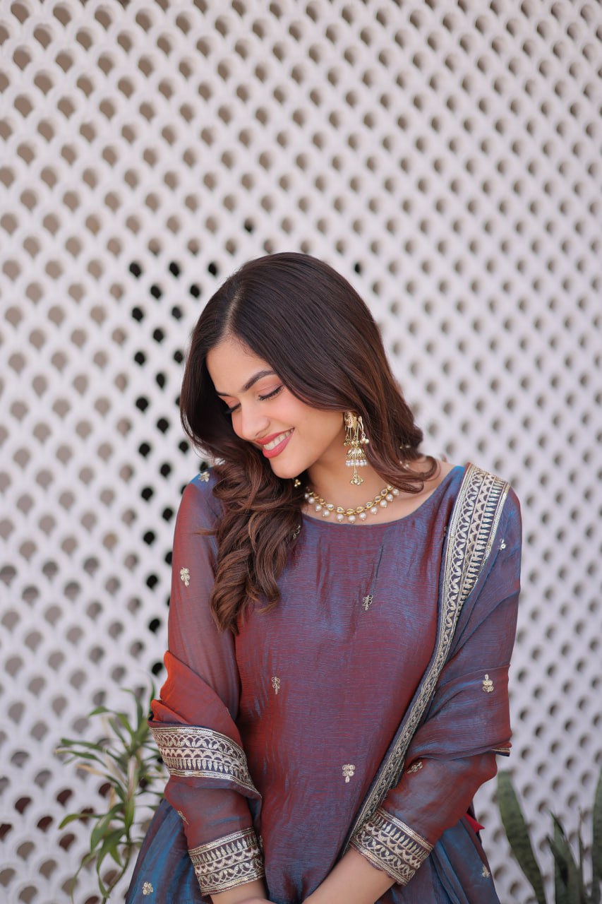 Mauve Chiffon Embroidered Top Lehenga Set Clothsvilla
