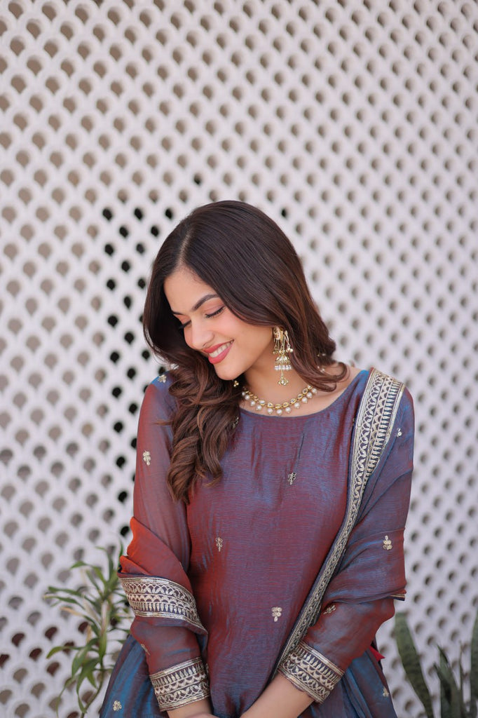 Mauve Chiffon Embroidered Top Lehenga Set Clothsvilla