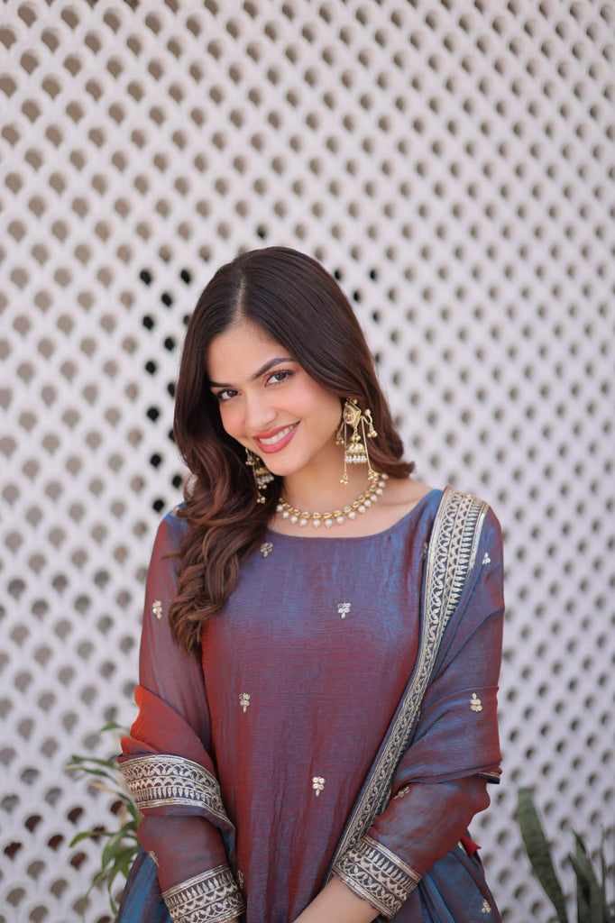 Mauve Chiffon Embroidered Top Lehenga Set Clothsvilla