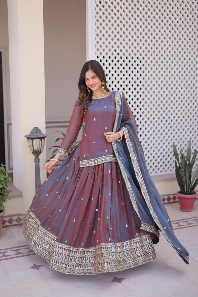 Mauve Chiffon Embroidered Top Lehenga Set Clothsvilla