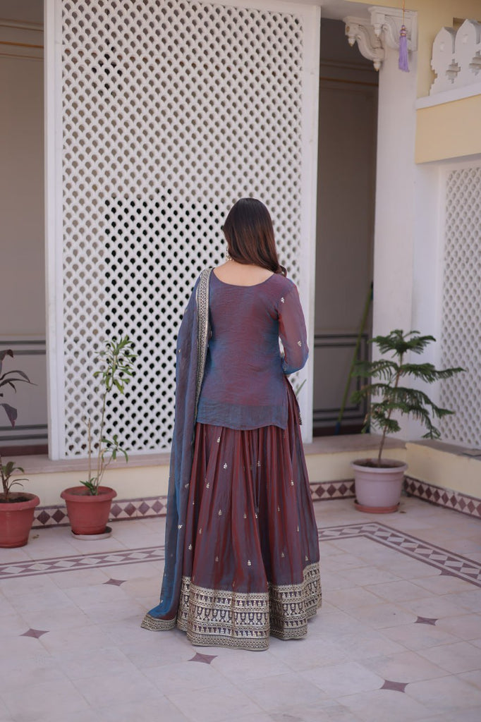 Mauve Chiffon Embroidered Top Lehenga Set Clothsvilla