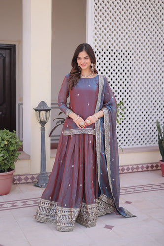 Mauve Chiffon Embroidered Top Lehenga Set Clothsvilla