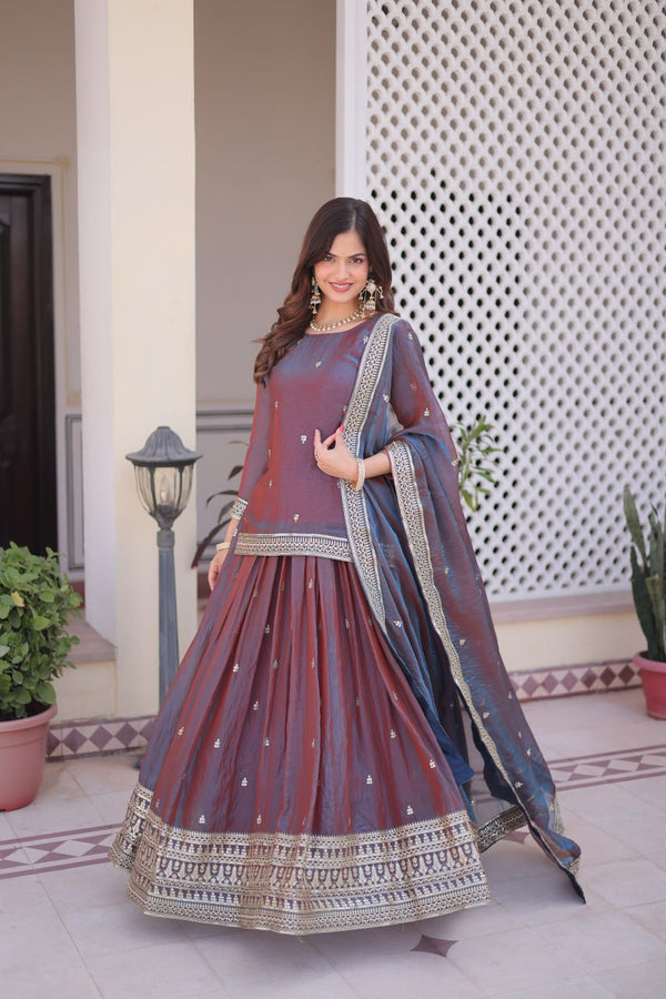 Mauve Chiffon Embroidered Top Lehenga Set Clothsvilla