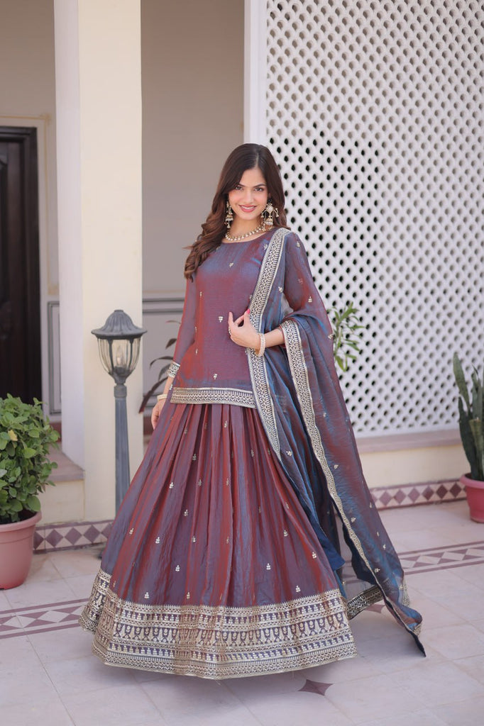 Mauve Chiffon Embroidered Top Lehenga Set Clothsvilla