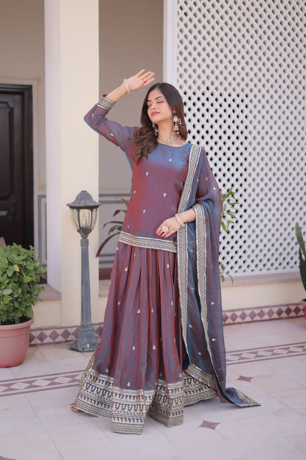Mauve Chiffon Embroidered Top Lehenga Set Clothsvilla