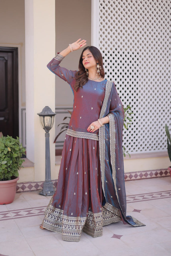 Mauve Chiffon Embroidered Top Lehenga Set Clothsvilla