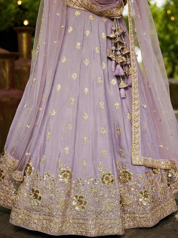 Mauve Chiffon Semi-Stitched Lehenga Choli Set with Heavy Sequin & Embroidery ClothsVilla