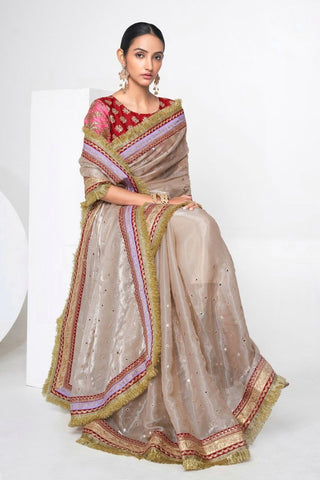 Mauve Designer Jimmy Choo Saree with Heavy Zari, Dori & Multi-Size Sequins Work | Bangalori Silk Blouse ClothsVilla
