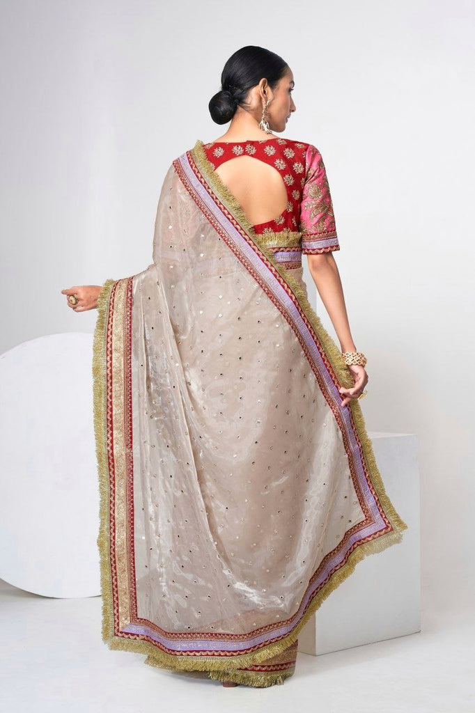 Mauve Designer Jimmy Choo Saree with Heavy Zari, Dori & Multi-Size Sequins Work | Bangalori Silk Blouse ClothsVilla