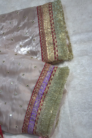 Mauve Designer Jimmy Choo Saree with Heavy Zari, Dori & Multi-Size Sequins Work | Bangalori Silk Blouse ClothsVilla