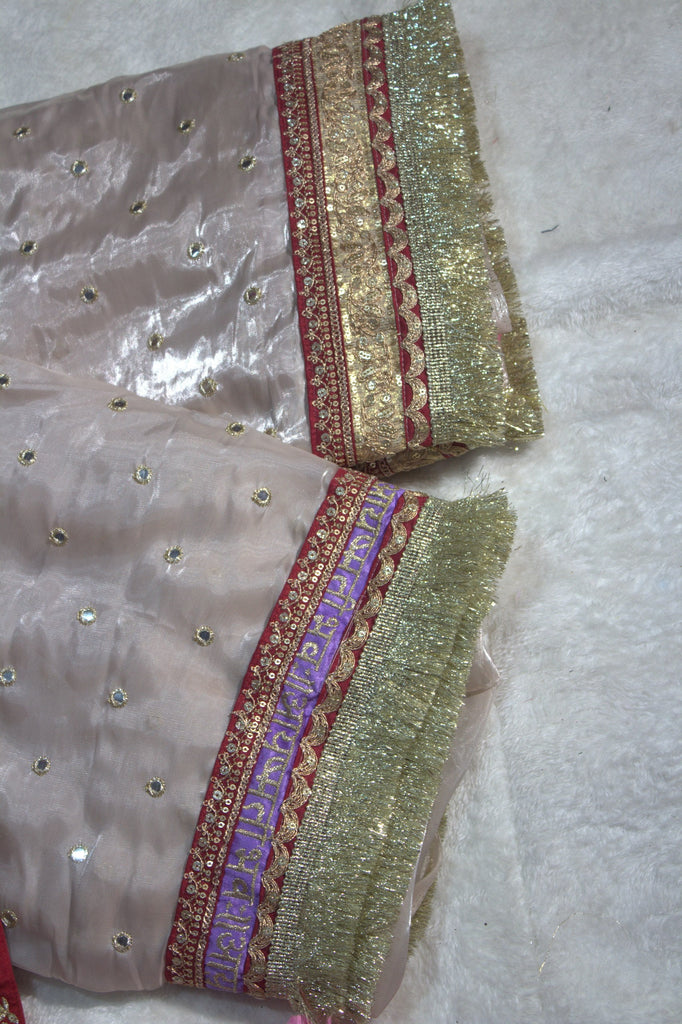 Mauve Designer Jimmy Choo Saree with Heavy Zari, Dori & Multi-Size Sequins Work | Bangalori Silk Blouse ClothsVilla