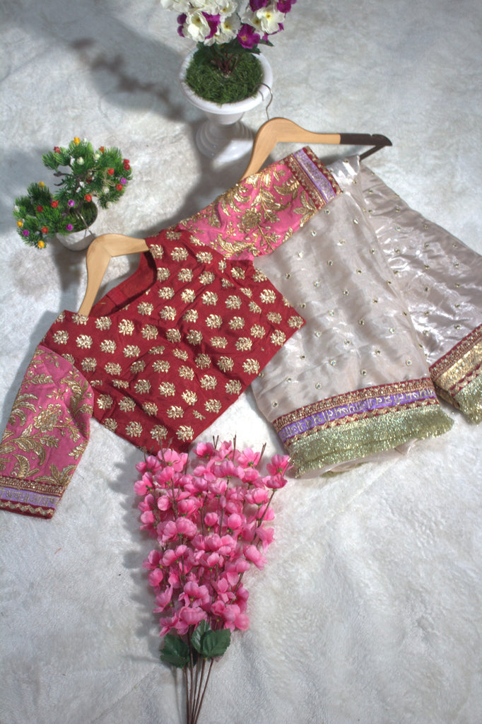 Mauve Designer Jimmy Choo Saree with Heavy Zari, Dori & Multi-Size Sequins Work | Bangalori Silk Blouse ClothsVilla